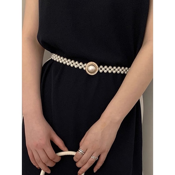 Đai váy ngọc trắng bản 1.8cm full ngọc tiểu thư ĐV032 Meo shop - belt nịt váy áo bản nhỏ viên ngọc sang chảnh