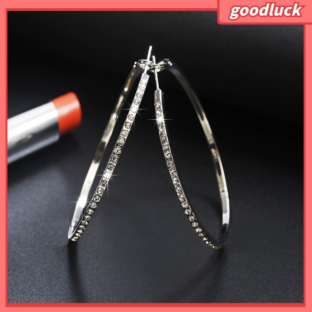 Goodluck| 1 Đôi Bông Tai Tròn Đính Đá Sáng Bóng Dành Cho Nữ