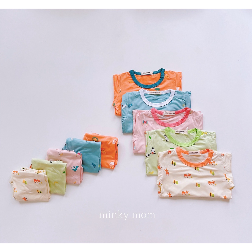 (8-30kg)Bộ dài thun lạnh Minky mom pastel phối họa tiết siêu cute(ảnh thật)