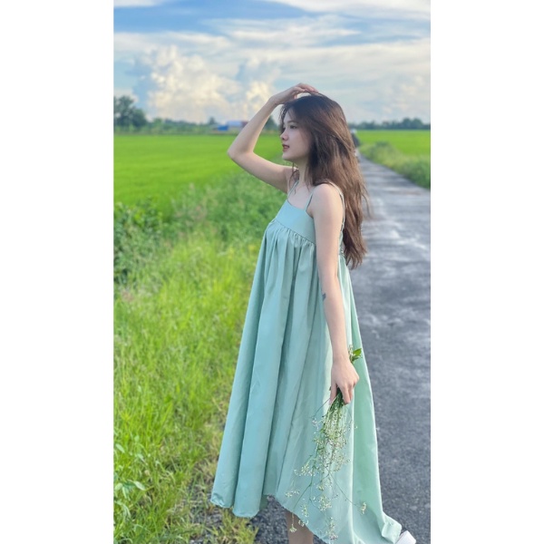 Đầm hai dây maxi xoè đi biển dáng babydool form rộng PLD35