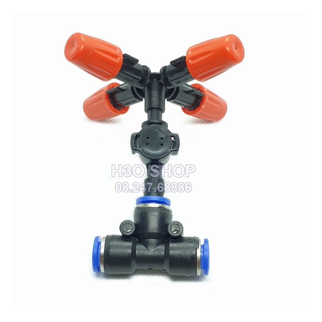 Béc phun sương 4 hướng cam, tùy chọn chân nối, béc phun sương tưới cây, tưới lan, làm mát không khí