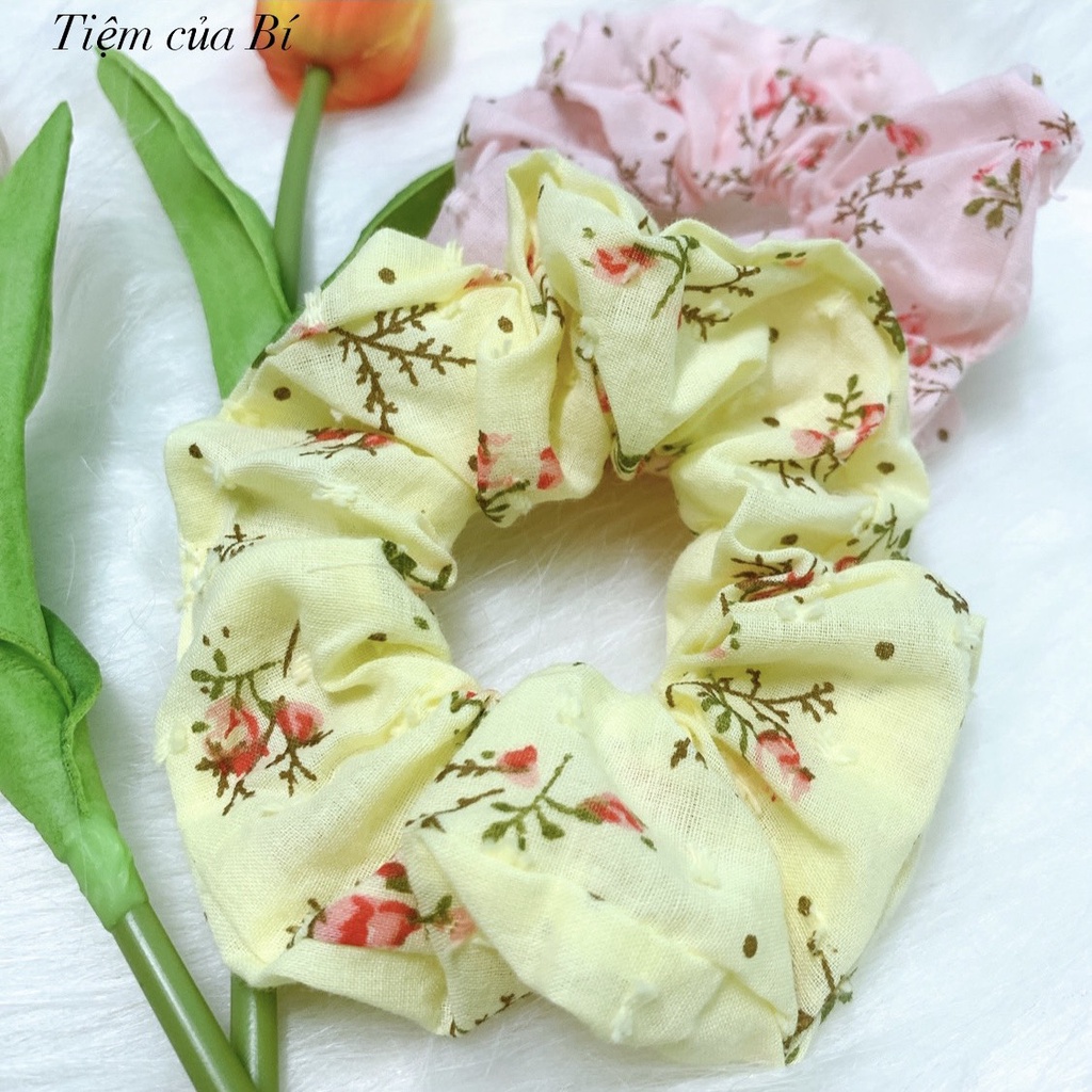 [Handmade] Scrunchies buộc tóc họa tiết hoa hồng nhỏ vải xô cao cấp