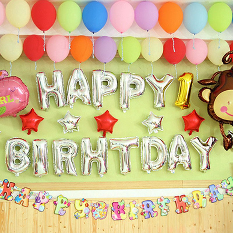 Bong bóng nhôm chữ Happy Birthday cỡ 40.64cm để trang trí tiệc sinh nhật