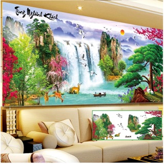 Tranh gắn đá tùng nghênh khách 160x70