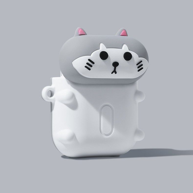 Bao Case Cho Airpods 1/ Airpods 2 Hình Chó Husky, Chó Cori, Mèo Xám