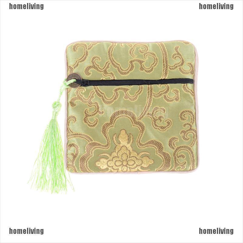1 Túi Lụa Đựng Trang Sức Có Khóa Kéo Phối Tua Rua Phong Cách Trung Hoa
