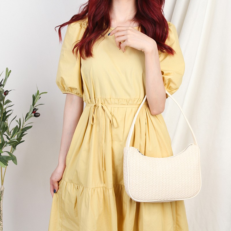 (HotTrend) Túi Nữ Kẹp Nách Phong Cách Vintage Chất Cói Phối Quai Da Độc Đáo C936