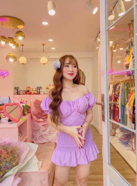 [ Mã FAMAYWA2 giảm 10K đơn 50K] Sét bộ váy nhúm xoè áo kiểu bệt vai cột dây eo | BigBuy360 - bigbuy360.vn