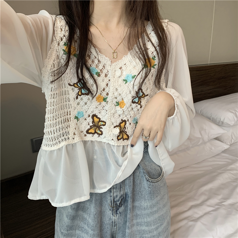 Áo voan SUXI phối ren phong cách Hàn Quốc dành cho nữ