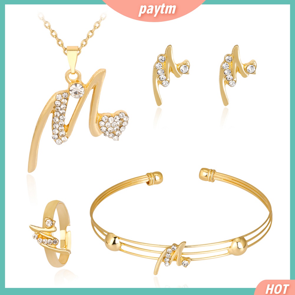 Bộ Trang Sức Mạ Vàng Hình Trái Tim Đính Đá Nhân Tạo Dành Cho Nữ