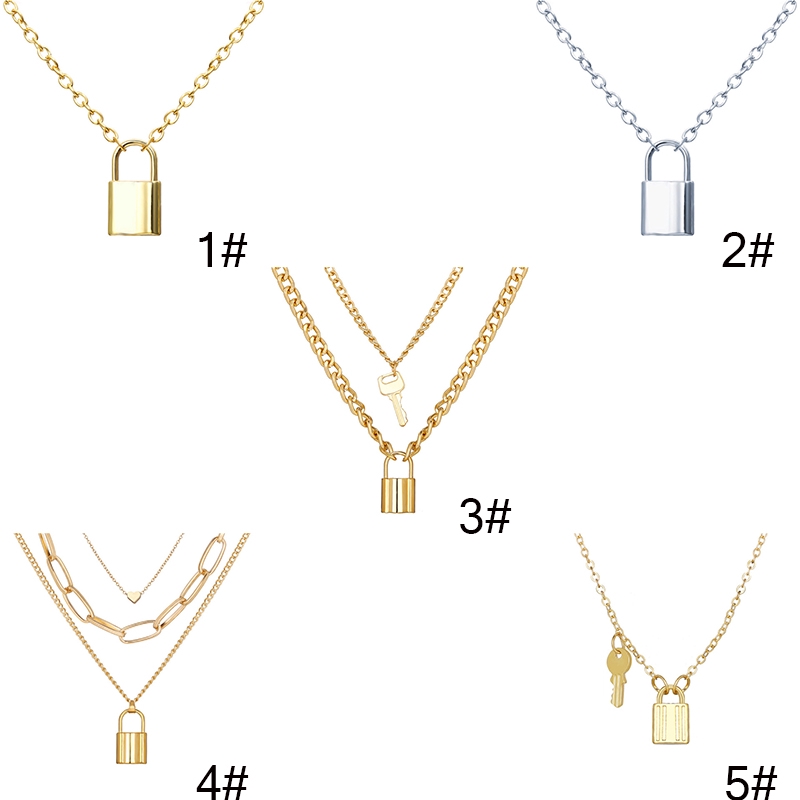 Set Dây Chuyền Nhiều Lớp Mặt Hình Ổ Khóa / Trái Tim Phong Cách Retro