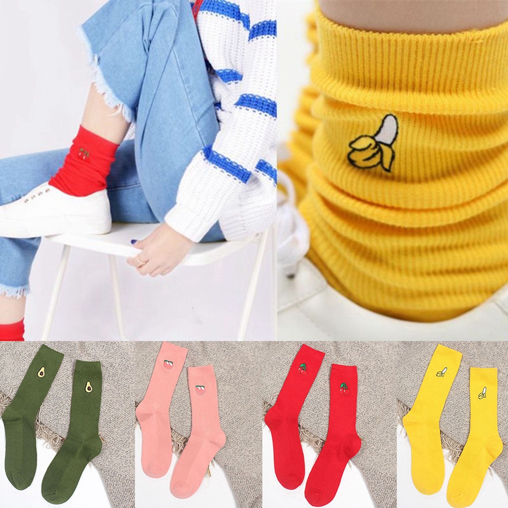 Tất len đan co giãn thêu hình hoa quả đáng yêu
