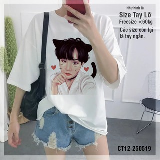 Áo Thun Suga BTS Mèo Miêu Nương Cute KPOP tay lỡ