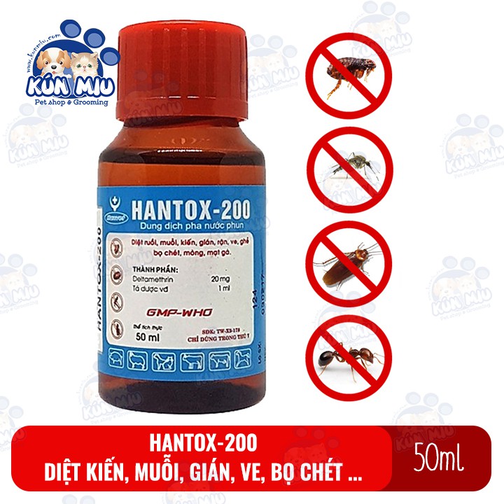 Dung dịch Hantox 200 diệt ruồi, muỗi, kiến, gián, rận, ve, ghẻ, bọ chét, mòng, mạt gà