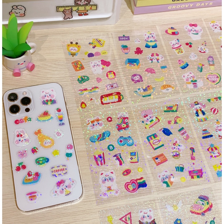[Hàng mới về] TẤM STICKER DÁN KIM TUYẾN GẤU THỎ