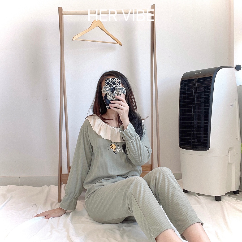 Pijama nữ dài tay thu đông mềm mại, Đồ bộ nữ mặc nhà dễ thương mềm mại nhiều màu Her Vibe | BigBuy360 - bigbuy360.vn