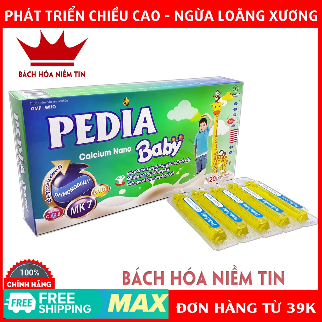 Siro bổ sung canxi cho bé PEDIA Calcium Nano Baby - bổ sung canxi, vitamin D3, K2, DHA, giúp phát triển chiều cao