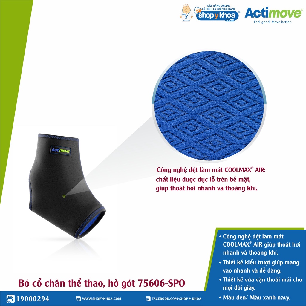 Bó Cổ Chân Thể Thao, Hở Gót Actimove , Màu Đen - Xanh Navy [75606-SPO]. Nhập Khẩu Châu Âu (1 Cái)