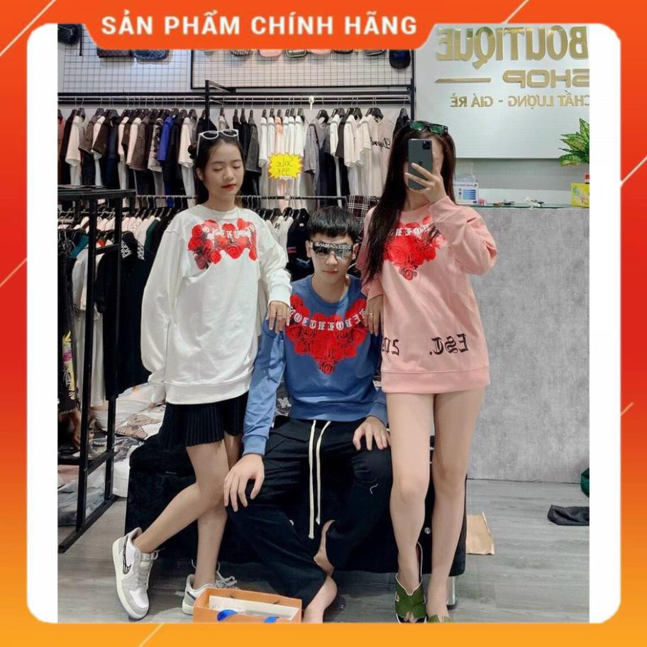 Áo nỉ thu đông nam nữ cổ tròn dài tay mikenco hoa hồng 5 màu hot hit, ảnh thật