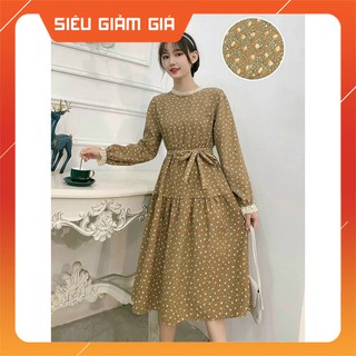 Váy Nữ Chất Nhung Tăm Hoa Quảng Châu Cổ Và Tay Pha Ren Siêu Xinh M622-Tổng Kho Buôn