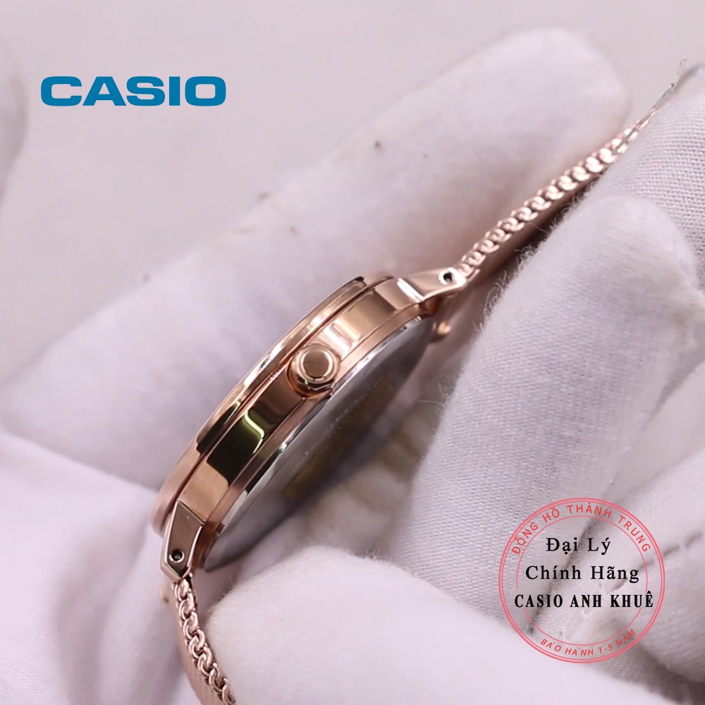 Đồng Hồ Casio Nữ Sheen SHE-4059PGM-2A dây lưới mặt màu xanh đính đá pha lê cao cấp