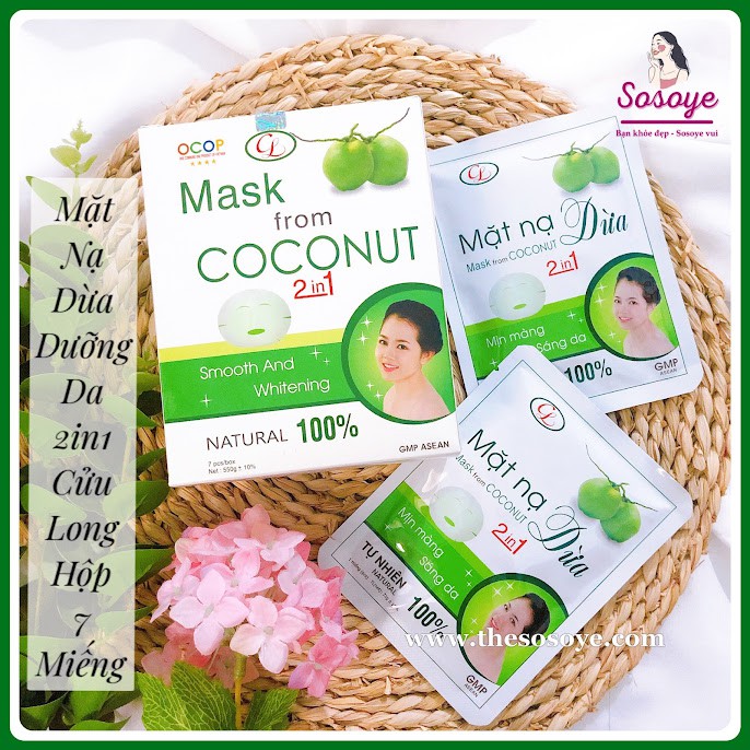Mặt Nạ Dừa Cửu Long 2in1 Dưỡng Trắng Mịn Da Hộp 7 Miếng