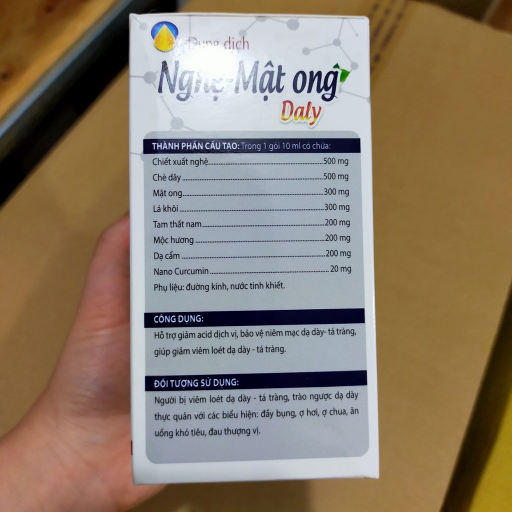 Dung dịch nghệ mật ong Daly giúp giảm viêm loét dạ dày (Hộp 20 gói)