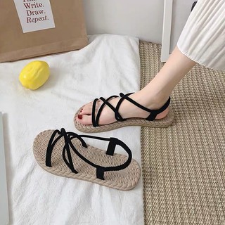 Giày Sandal Nữ Quai Chéo Đế Giả Cói Đi Học Đi Mưa - GL002