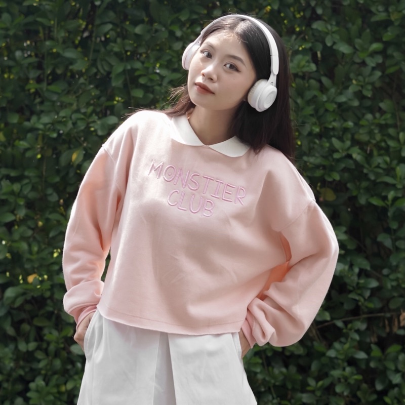 💖 Áo Monstier Cropped Collar Sweat-Shirt - Hồng