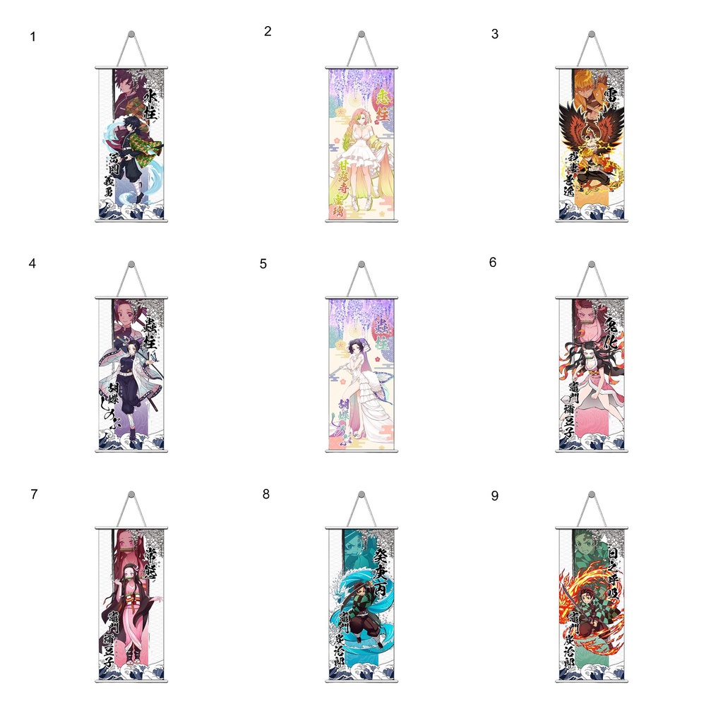 Tranh vải cuộn treo tường phòng ngủ in hình nhân vật trong anime Demon Slayer tùy chọn tay nghề tinh xảo có thể sưu tầm