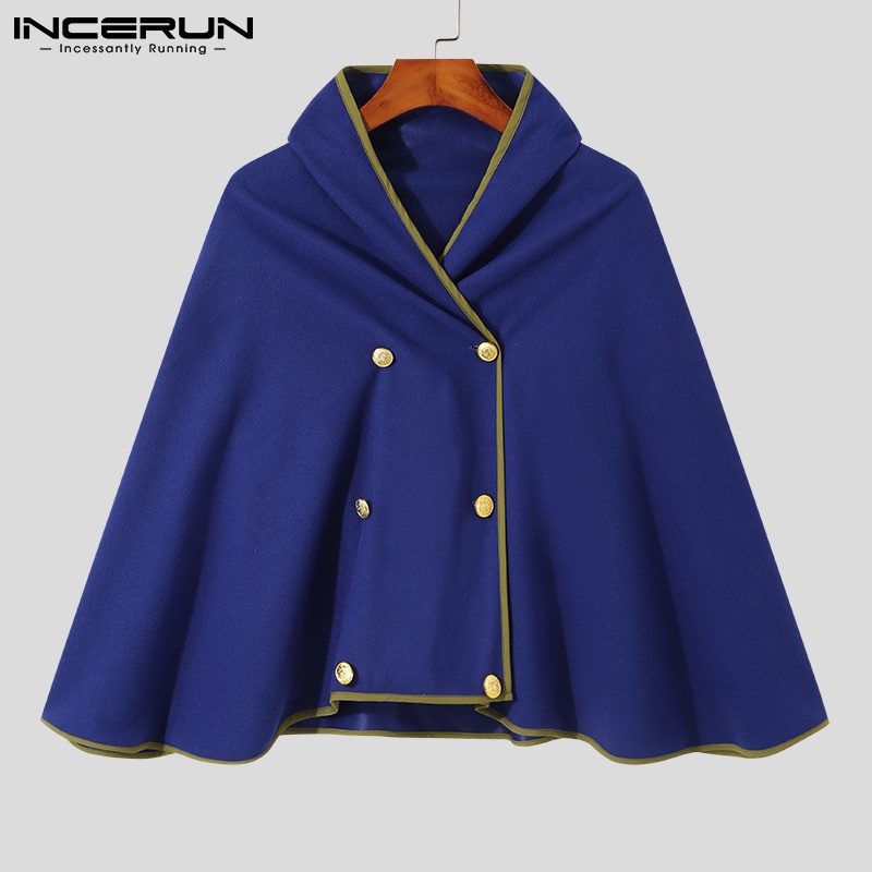 Áo choàng INCERUN hai hàng nút dáng rộng tay cánh dơi phong cách phương tây vintage thời trang mùa đông dành cho nam