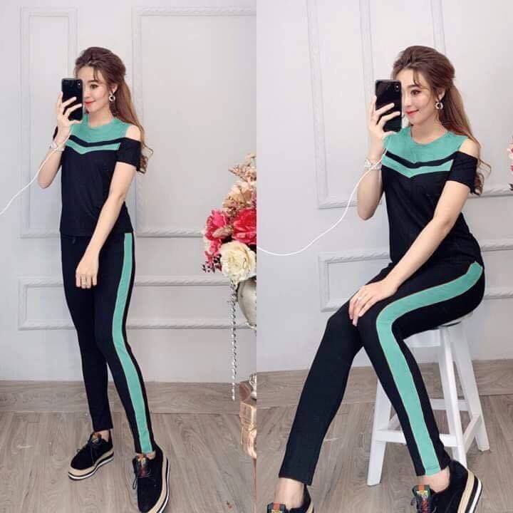 SÉT BỘ COTTON TRỄ VAI PHỐI SỌC SIÊU ĐẸP