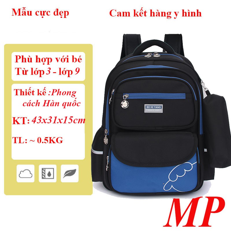 Cặp Học Sinh Tiểu Học, Balo Đi Học Cho Bé Basic Kèm Túi Bút, nhiều ngăn cho bé để đồ, phù hợp học lớp 3 trở lên