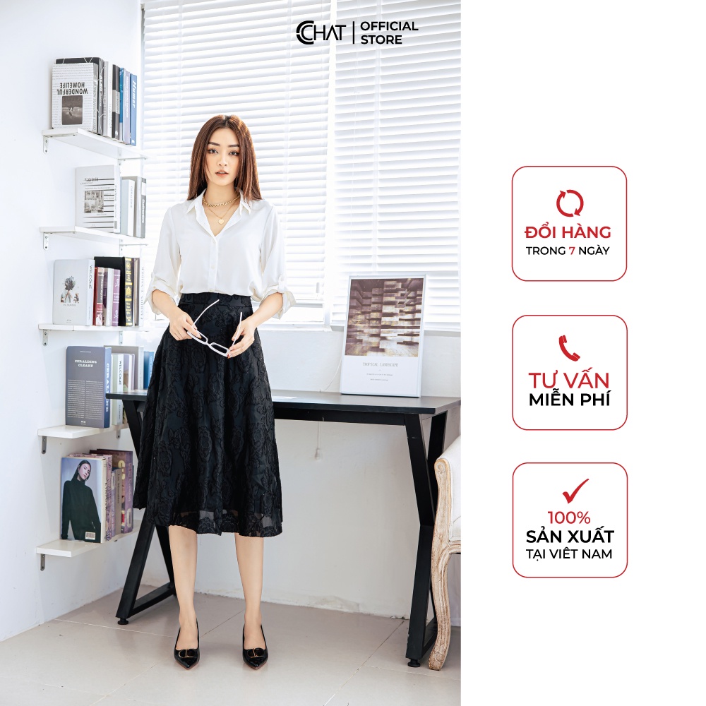 Chân váy oganza hoa nổi CCHAT