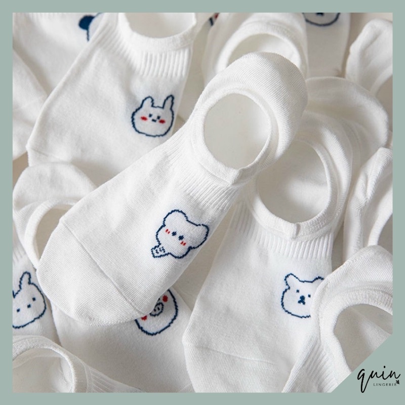 Tất hài trắng - Vớ cổ ngắn cotton thoáng mát hình gấu cute dễ thương