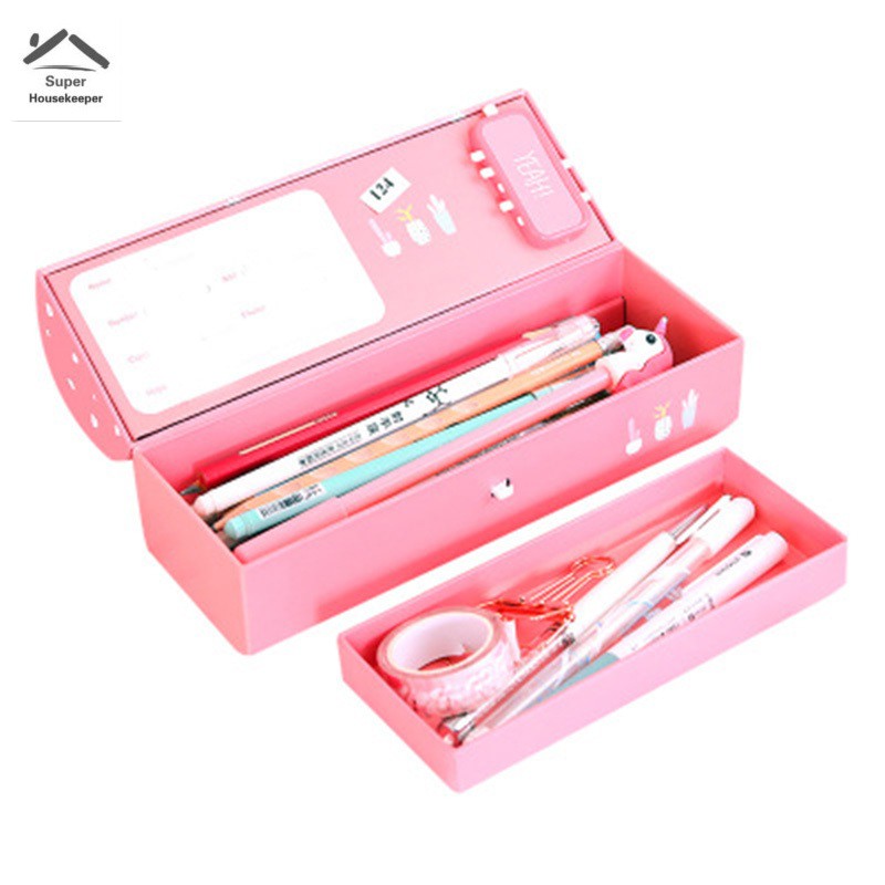 Hộp Bút 3 Ngăn Đa Năng Có Khóa Mật Khẩu Tiện Dụng