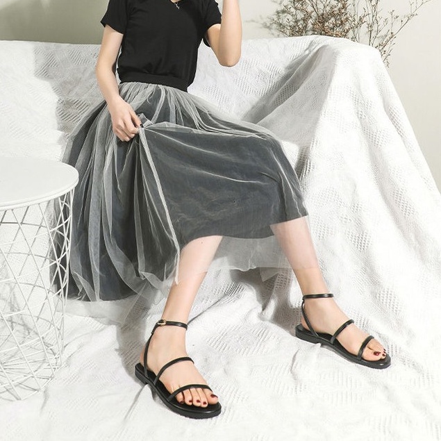 Giày Sandal Size 35-43  Đế Phẳng Mũi Tròn Thiết Kế Quai Đan Thoải Mái Thời Trang Nữ TTS38