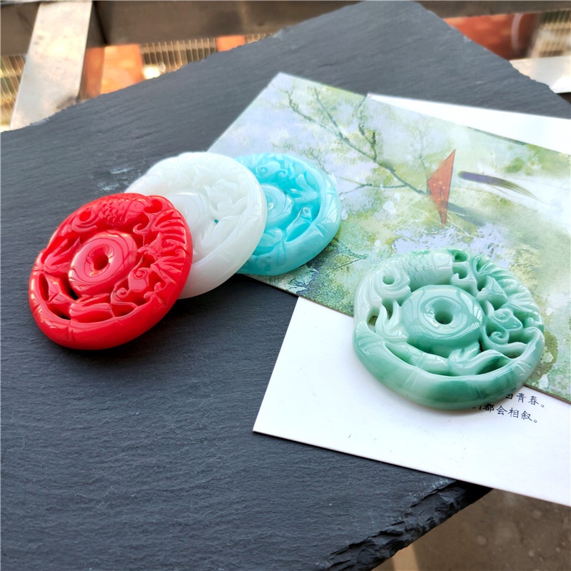 Ngọc bội resin họa tiết tròn 50*50mm nguyên liệu làm trâm làm trang sức cổ trang việt phục