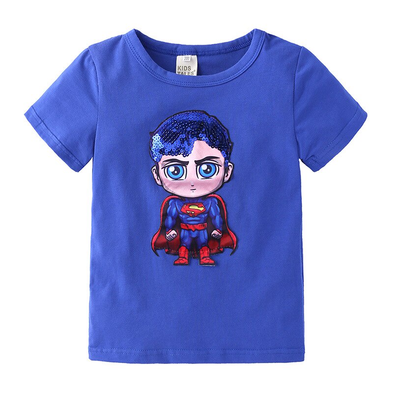 Áo Thun Cotton Tay Ngắn Có Đèn LED Phát Sáng In Hình Spiderman Iron Man Dành Cho Trẻ Em