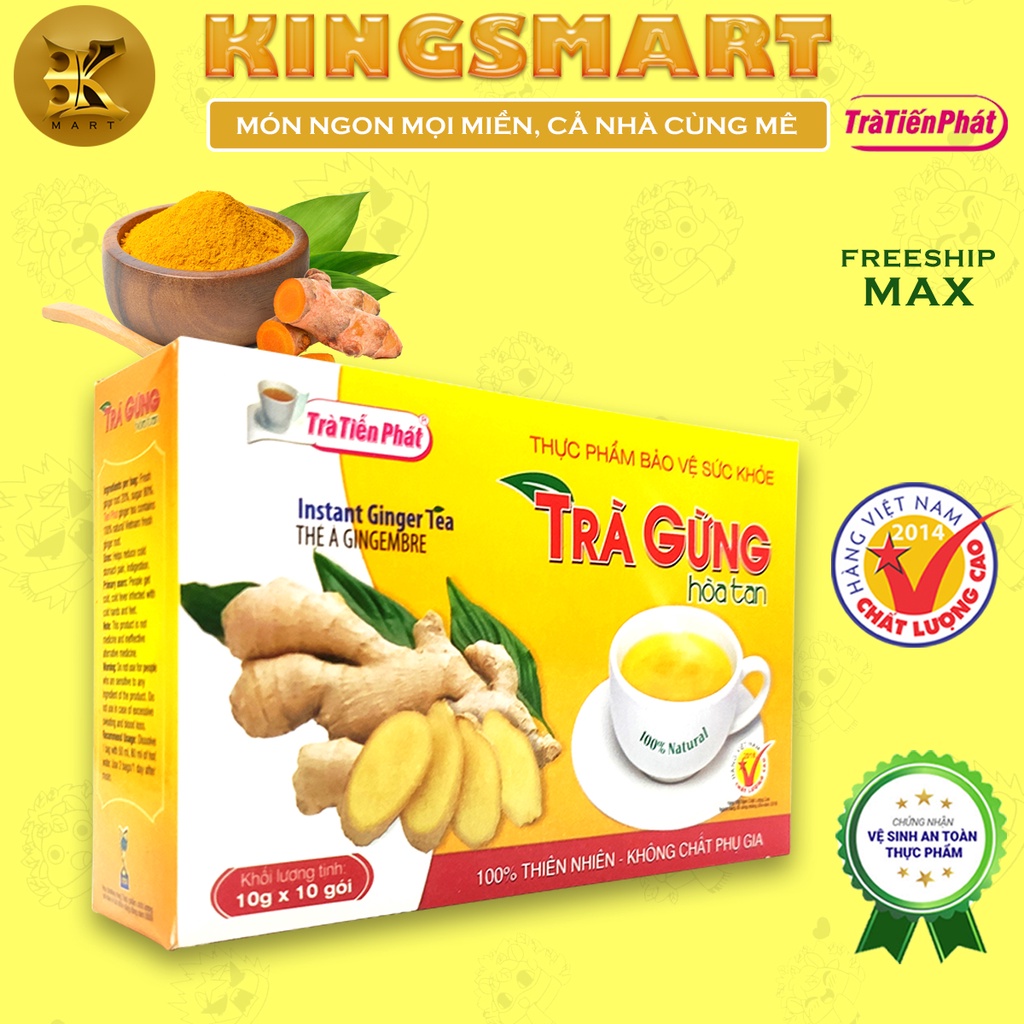 Trà Gừng Hòa Tan 100G TIẾN PHÁT (Hộp 10 Gói x 10G/Gói) Tốt Cho Hệ Tiêu Hóa, Làm Ấm Cơ Thể