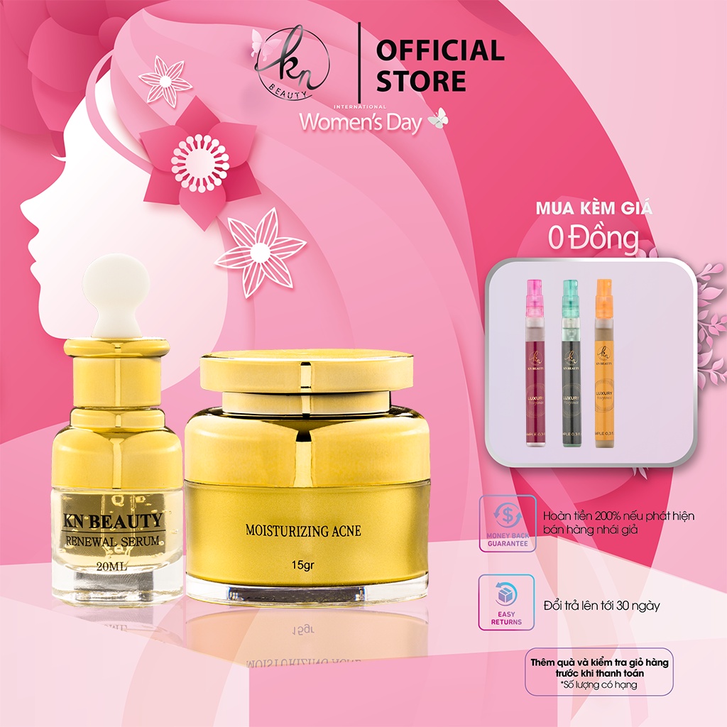 Bộ 2 sản phẩm Ngừa mụn Giảm thâm Kn Beauty: Serum 20ml +kem dưỡng 15gr tặng nước hoa mini