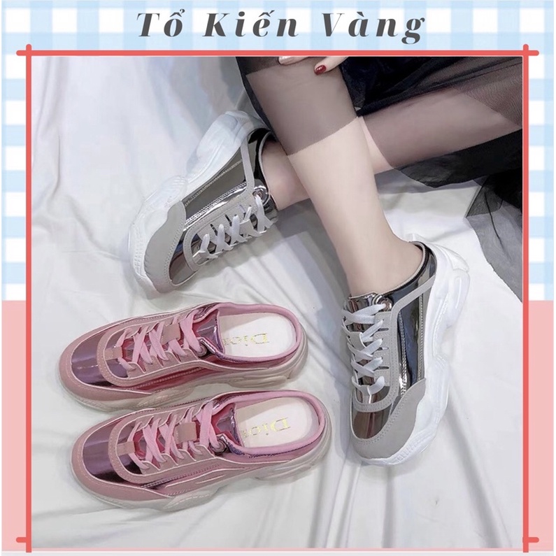 Giày sục thể thao nữ đế gồ tráng bạc độn đế Tổ Kiến Vàng L00011
