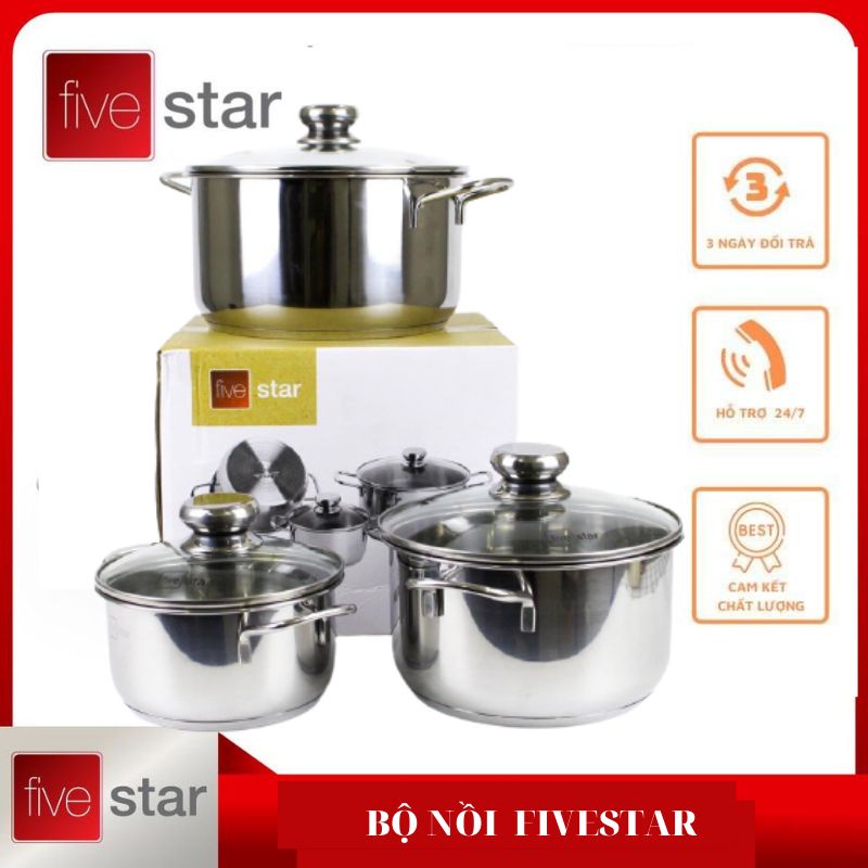 Bộ 3 Nồi Inox 3 Đáy Nắp Kính Fivestar FS06CG