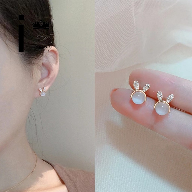 Bông tai hợp kim hình thỏ đính đá Opal thời trang cho nữ