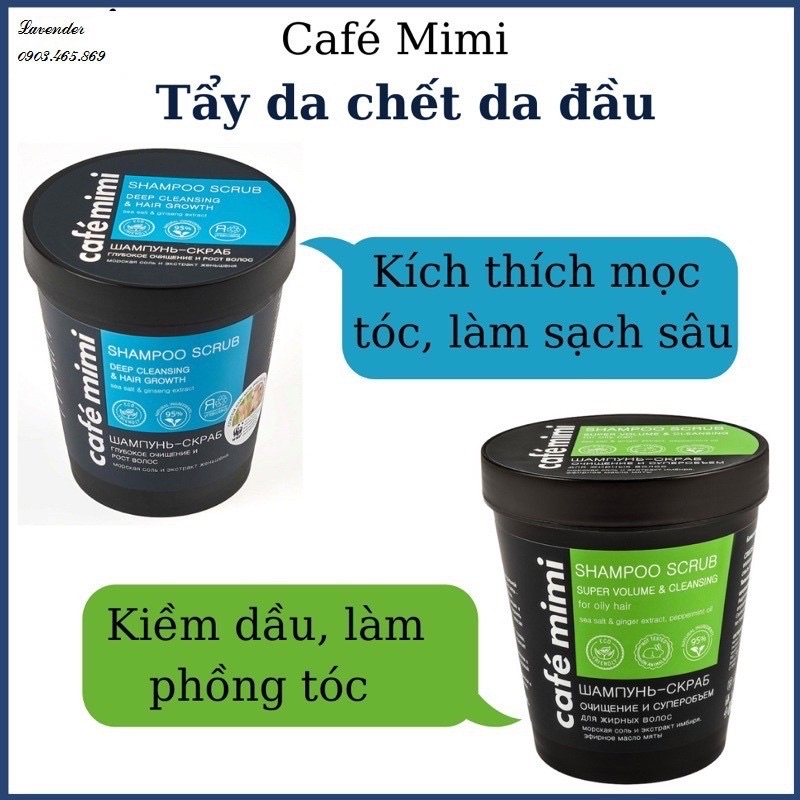 Dầu gội - Tẩy da chết da đầu Cafe Mimi Shampoo Scrub làm sạch sâu cho tóc tơi & bồng bềnh, giảm gàu ngứa, kiềm dầu
