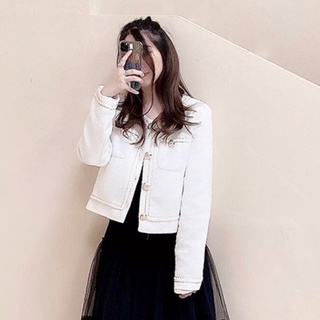 Áo khoác tweed bện dây dài tay trắng tingoan FAIRY GLAM JACKET/WH