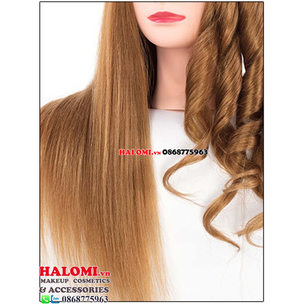 Đầu manocanh học tóc chịu nhiệt HALOMI 60% tóc thật uốn duỗi chịu nhiệt tốt Tặng kèm chân đế