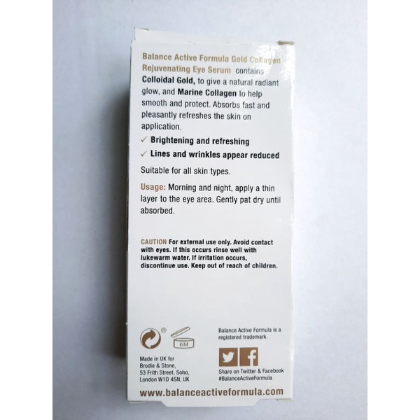 Kem Mắt Tái Tạo Và Dưỡng Da Mắt Balance Active Formula Gold Collagen Rejuvenating eye 15ml