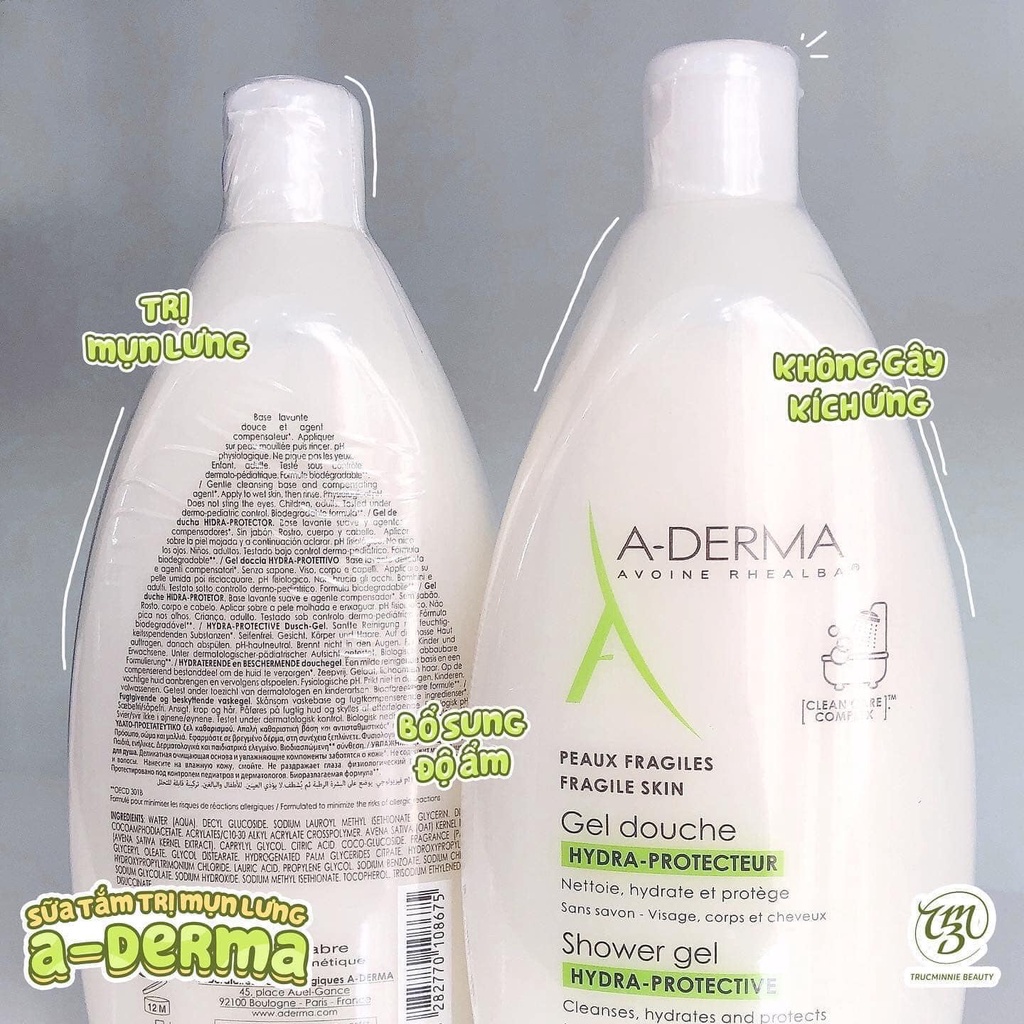 Sữa tắm Aderma Pháp 500ml, Giảm Mụn Lưng, Giảm viên lỗ chân lông