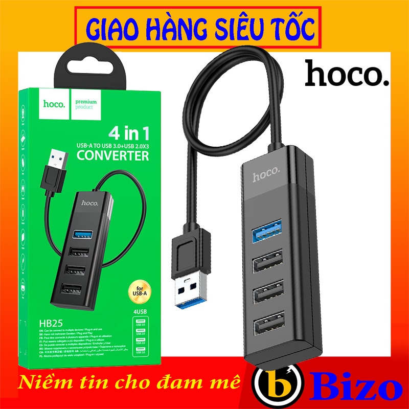 ⚡SIÊU TIỆN LỢI⚡ BỘ CHIA CỔNG USB HOCO HB25 4 cổng USB 3.0 Bộ Hub 4 cổng hỗ trợ truyền dữ liệu nhanh - CHÍNH HÃNG